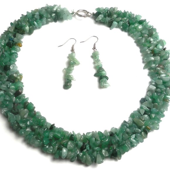 Green Aventurine Jewelry Set Necklace and Earrings - Picture 1 of 5